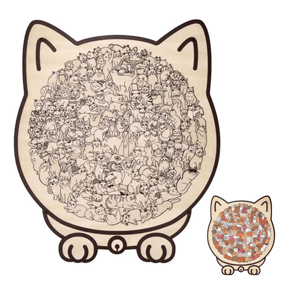135 Pieces Colored Cat Shaped Wooden Jigsaw Puzzle With Stand For Cat Lovers