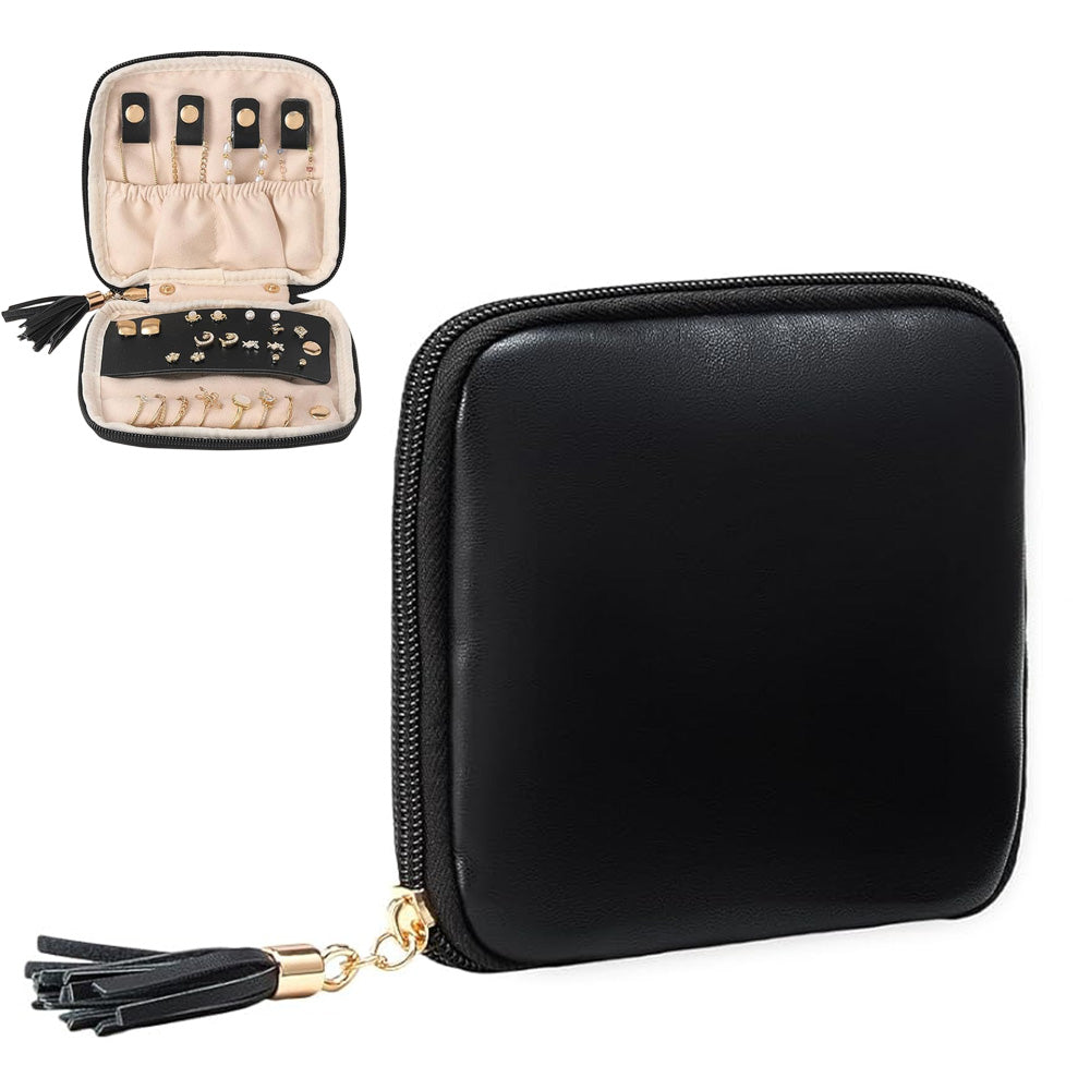 PU Multi Compartment Travel Jewelry Organizer Bag with Velvet Lining