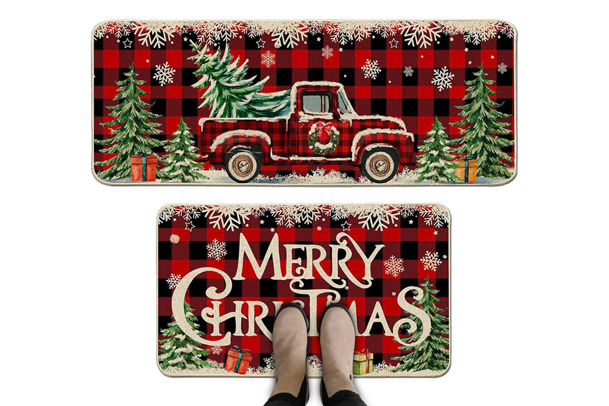 2PCS Christmas Floor Mats Set Non Slip Kitchen Rug for Bathroom Living Room Doorway