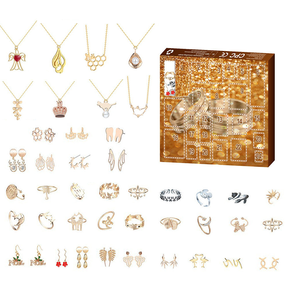 Christmas Jewelry Advent Calendar Set Earrings Rings Necklaces Keychains