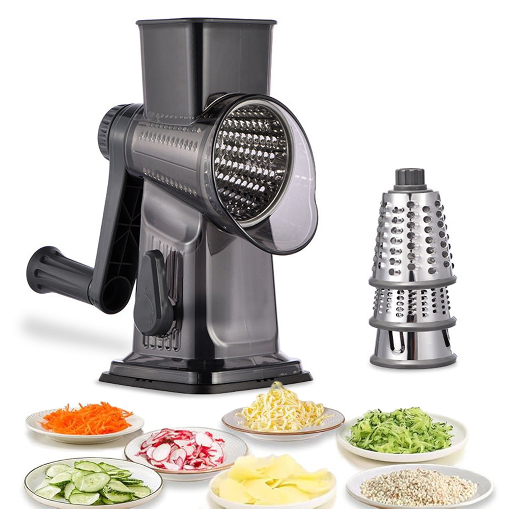 Rotary Vegetable Chopper 3-Blade Cylinder Hand-Cranked Slicer Shredder Grater