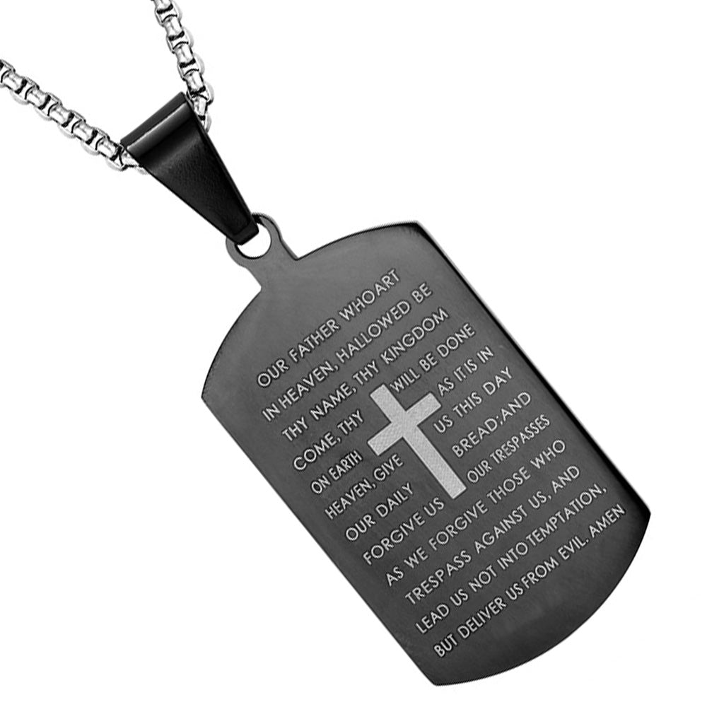 Stainless Steel Bible Cross Military Tag Pendant Necklace