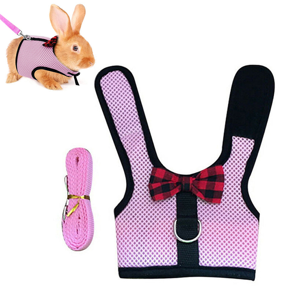 Rabbit Harness and Leash Set Adjustable Breathable Mesh Vest for Bunny Small Pets-Pink