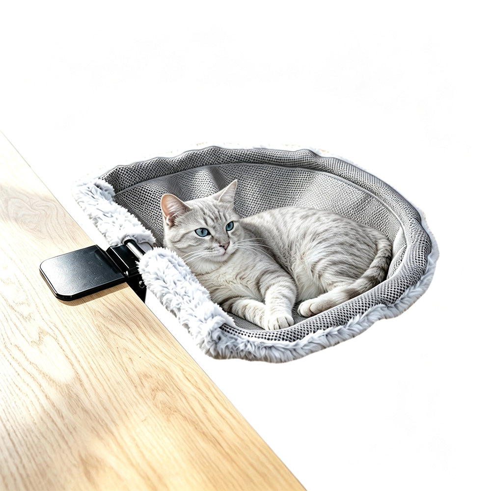 Desk Mounted Reversible Cat Hammock with Steel Frame in Gray