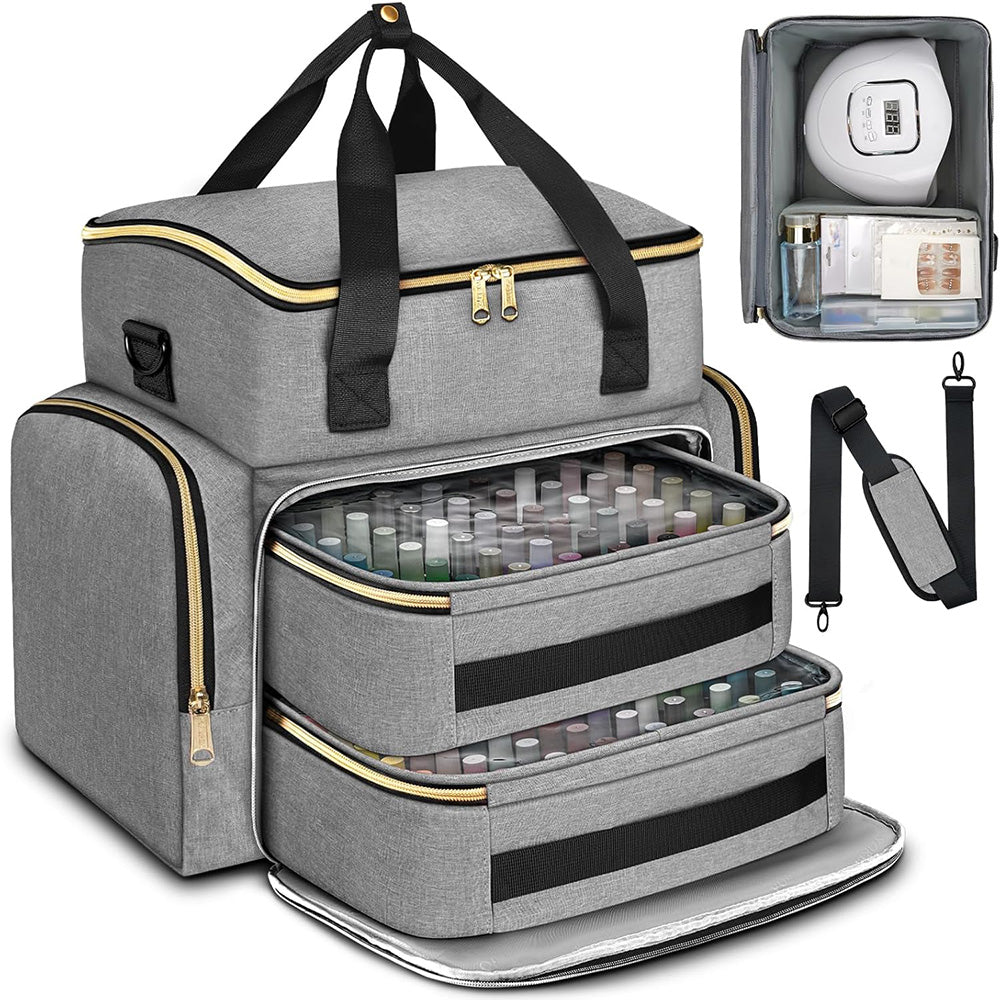 Double Layer Portable Nail Polish Organizer Bag with Removable Pouches for Travel