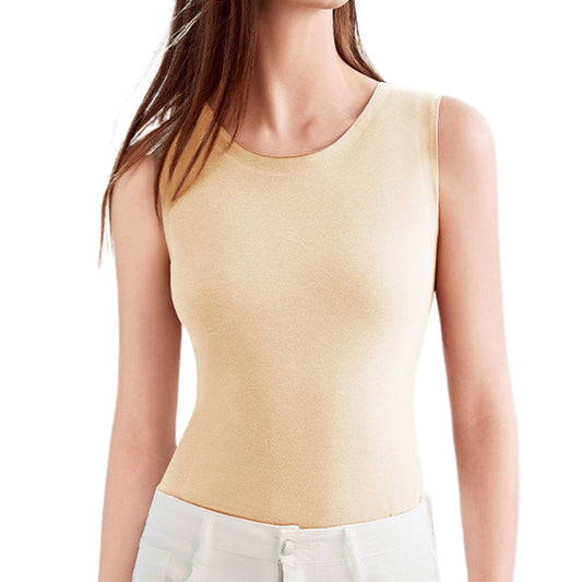 Thermal Underwear Round Neck Slim Fit Fall Winter Warm Baselayer Top for Women-Apricot