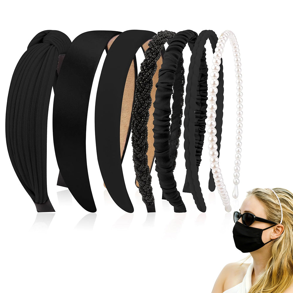 7 Piece Retro Pearl and Ribbon Hair Headband Set for Women