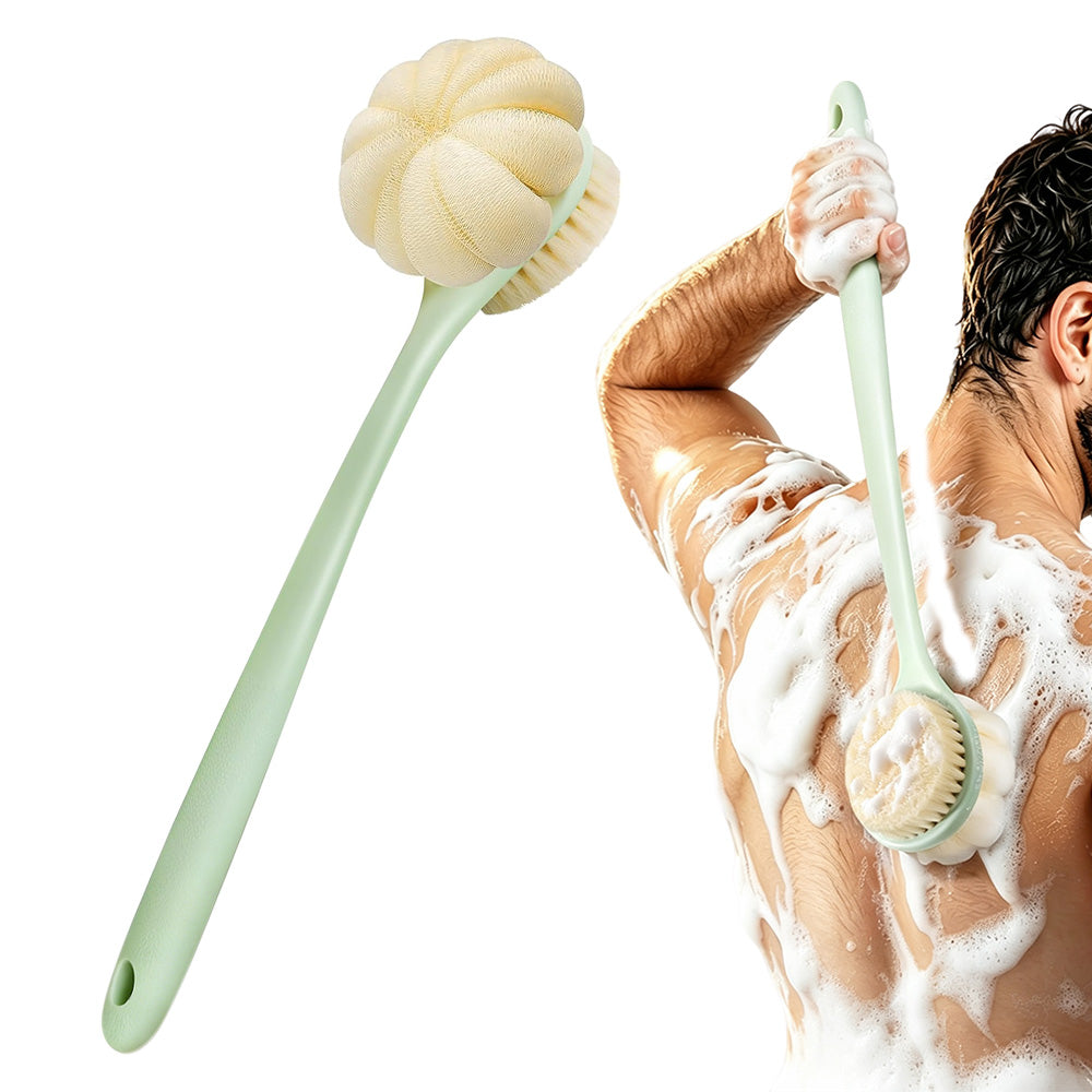 2 in 1 Double Sided Shower Brush with Loofah and Long Handle