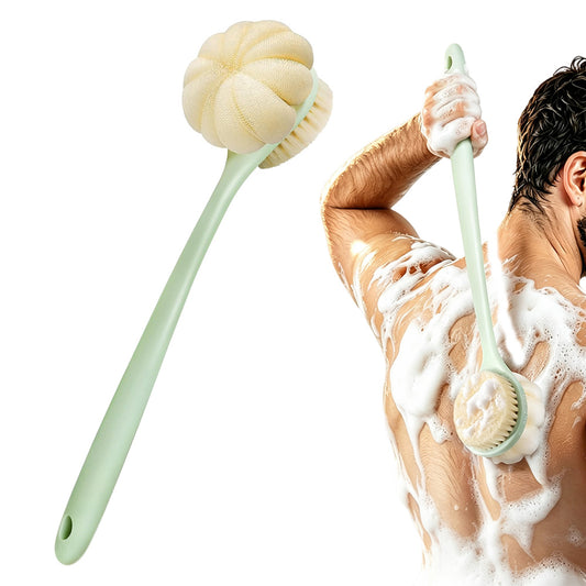 2 in 1 Double Sided Shower Brush with Loofah and Long Handle