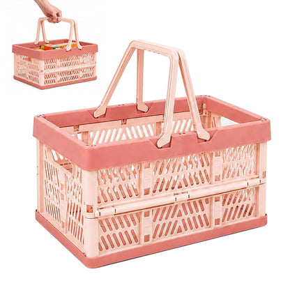 Portable Foldable Storage Basket for Camping Shopping and Home-Pink