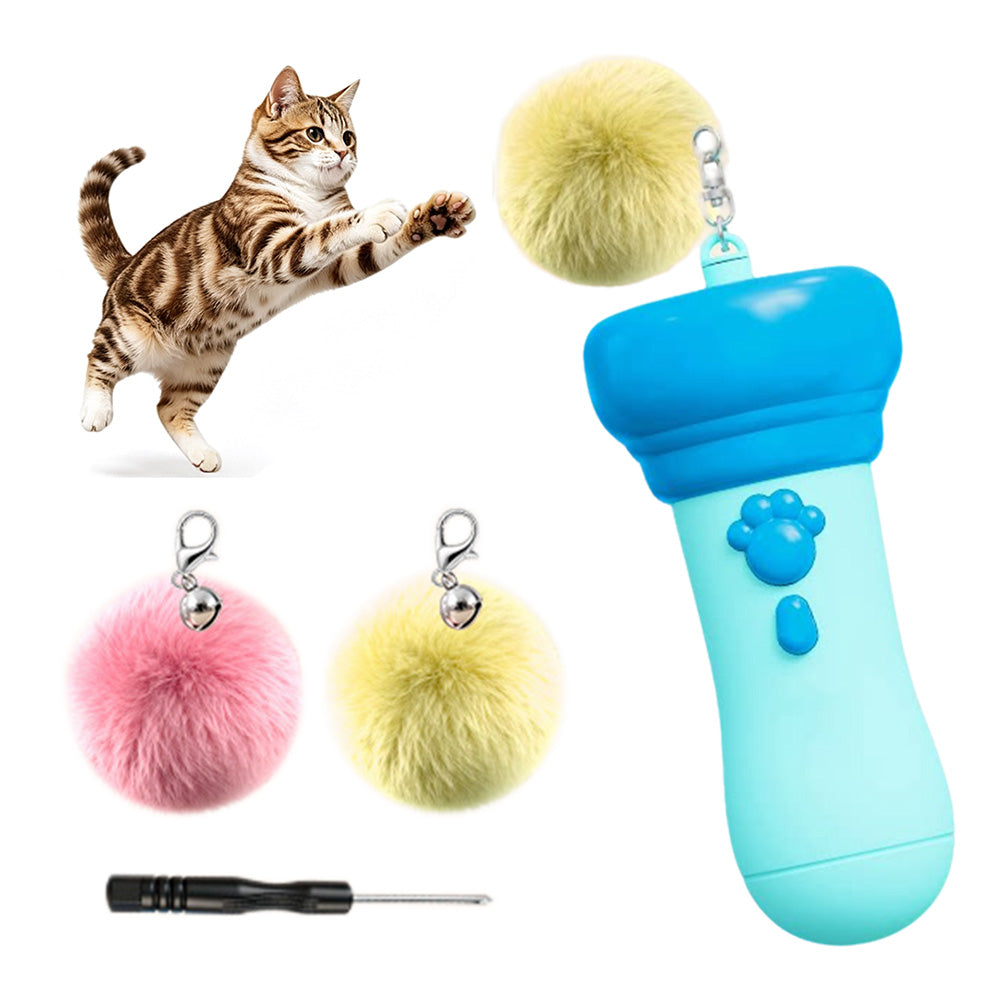 Automatic Cat Teaser Launcher with Retractable Cord and 2 Plush Balls for Cats Dogs