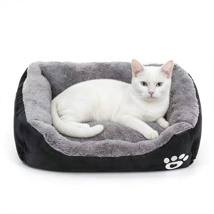 Soft Winter Semi-Enclosed Pet Bed Mat with Raised Edges-Black