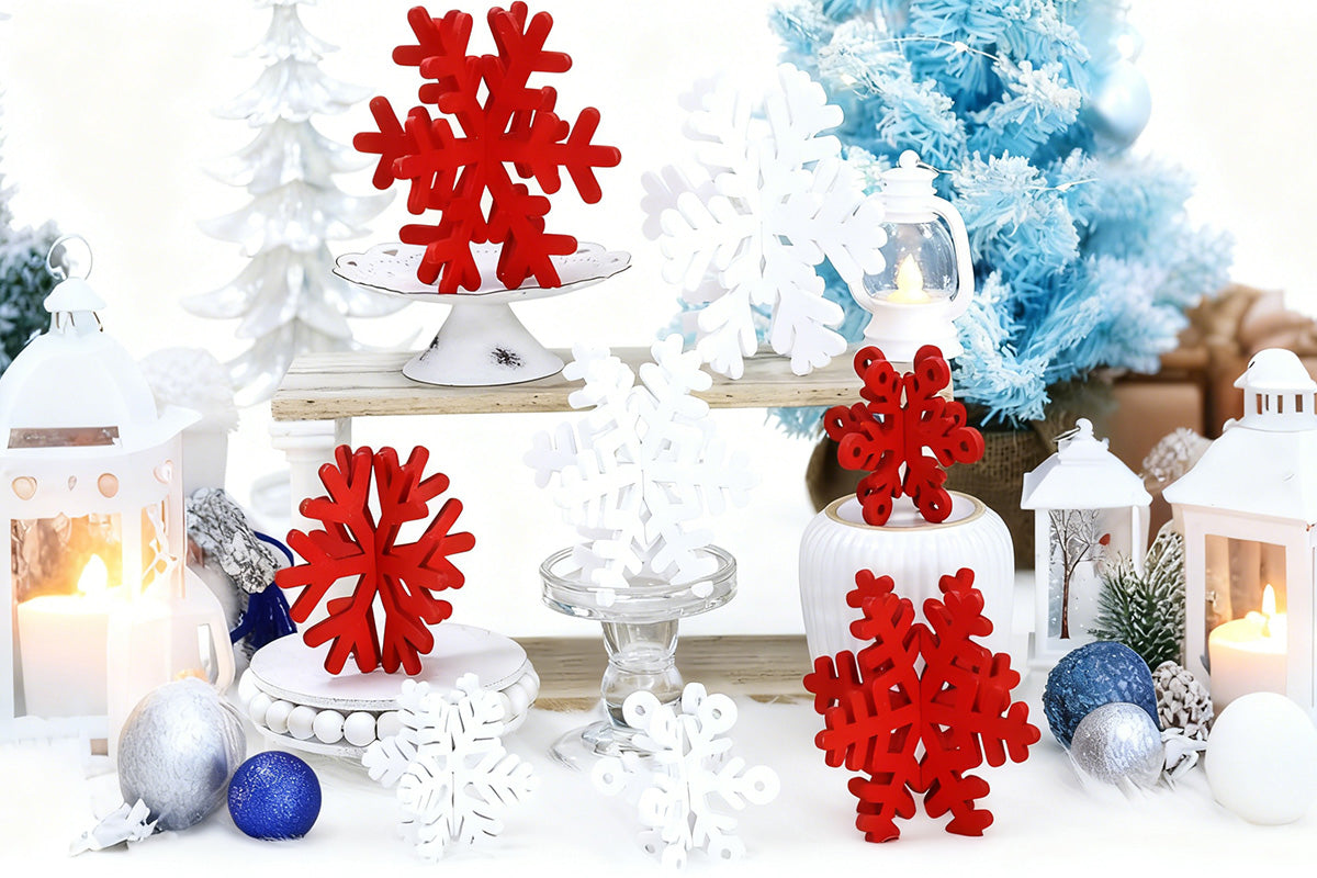 8Pcs 3D Wooden Snowflake Table Decor Christmas Winter Wonderland Centerpiece