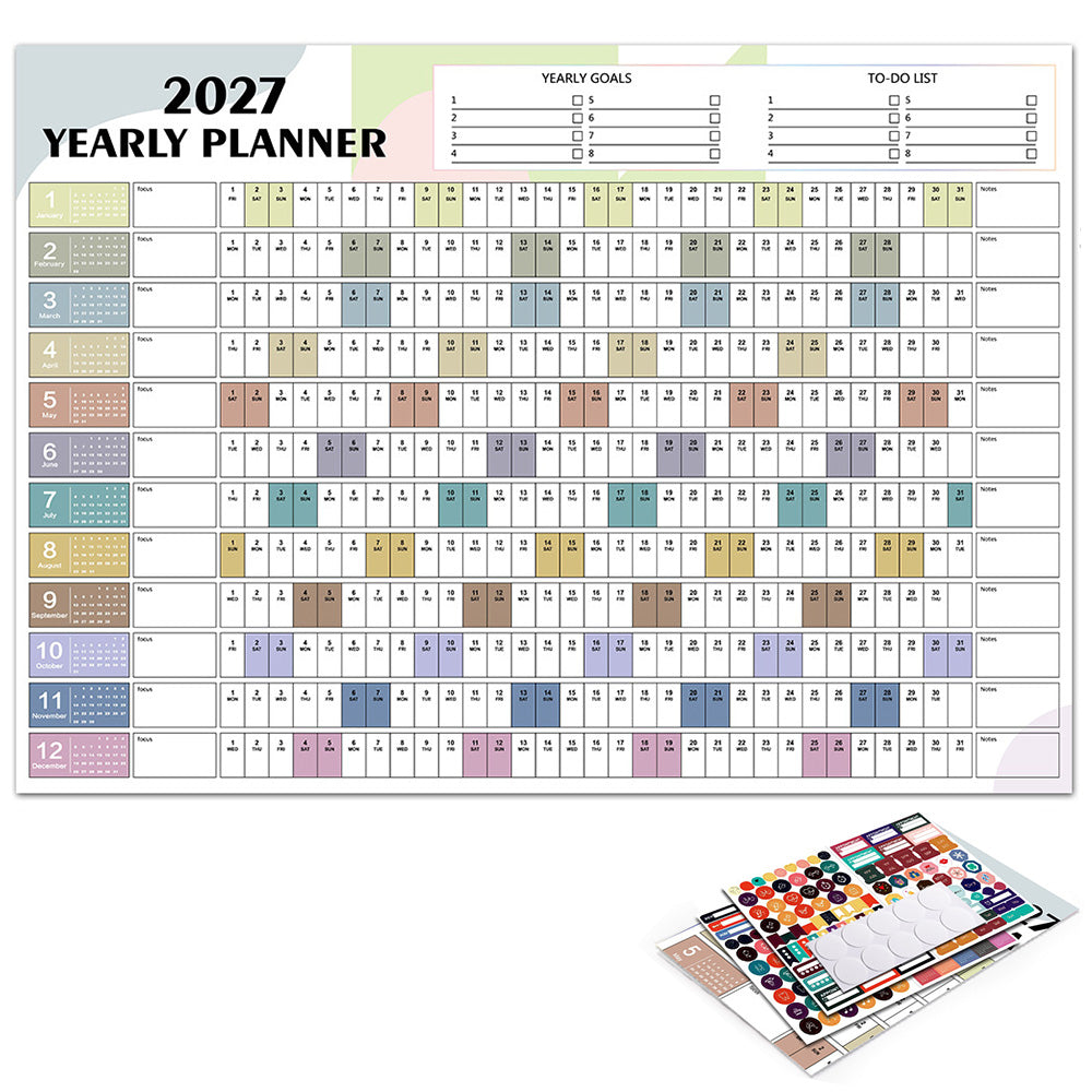 2027 Full Year Wall Calendar for Home Office and School Planning
