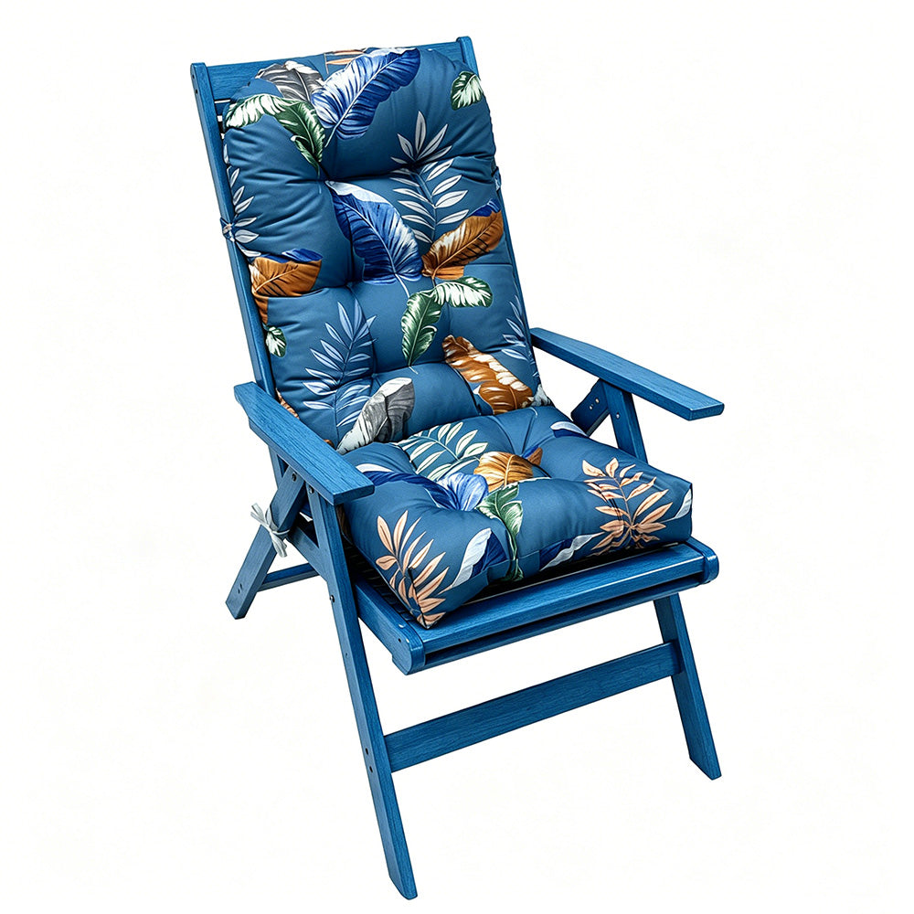 High Back Rocking Chair Cushion Water Resistant Outdoor Seat Pad with Ties-Blue