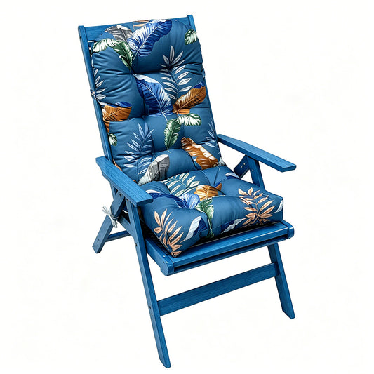 High Back Rocking Chair Cushion Water Resistant Outdoor Seat Pad with Ties-Blue