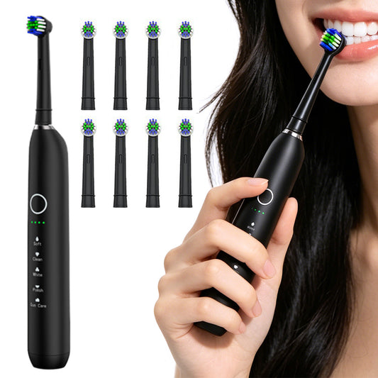 Electric Toothbrush with 5 Modes 8 Brush Heads Rechargeable 3D Rotation Toothbrush for Home Travel