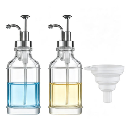 2 Pack 500ml Square Glass Syrup Soap Dispenser Bottles with Funnel