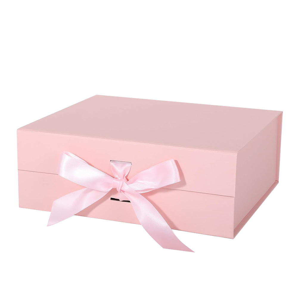 Luxury Foldable Gift Box with Easy Attached Lid and Ribbon-Pink