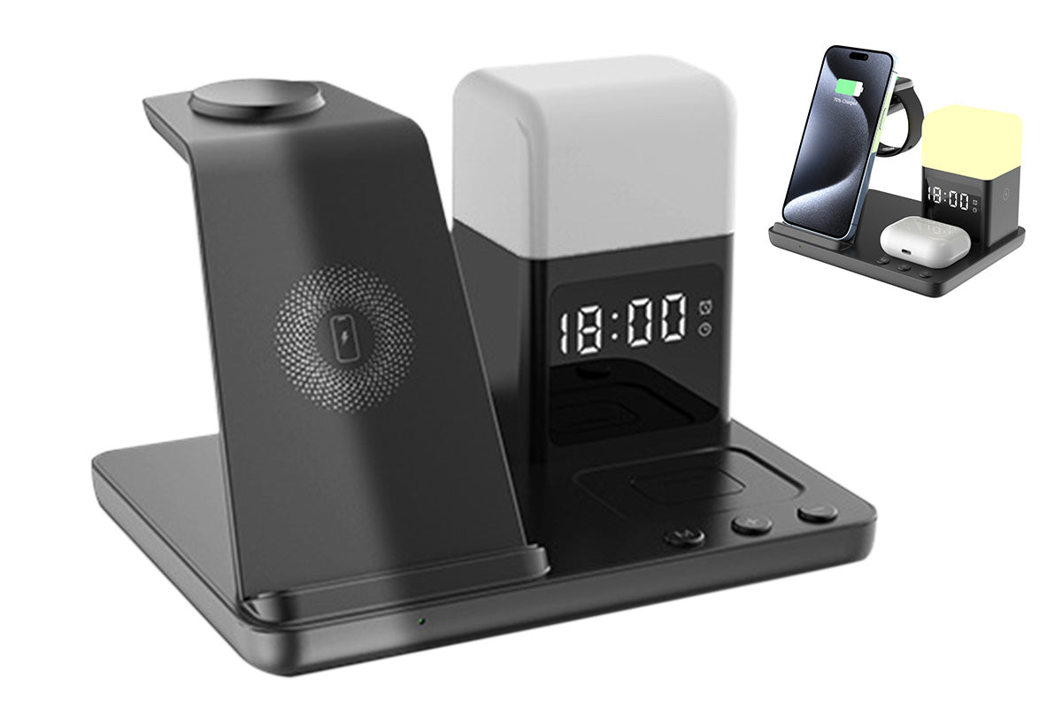 6 in 1 Charging Station with Alarm Clock Night Light for iPhone 16 15 Samsung S25 S24