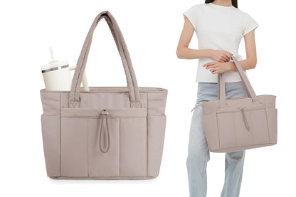 Women Handheld Tote Bag with Cup Holder Compartment and Luggage Sleeve for Travel Work