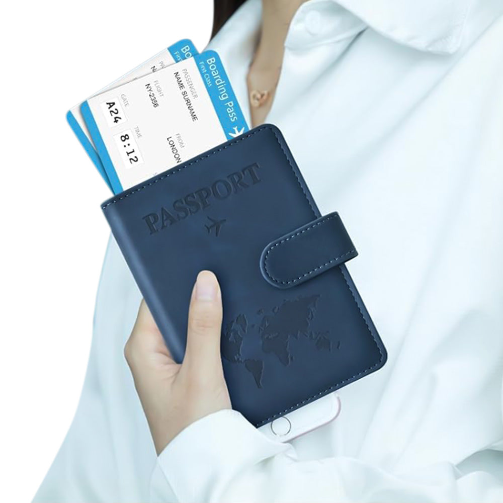 Passport Holder RFID Blocking Leather Cover Wallet With Closure For Travel Essentials