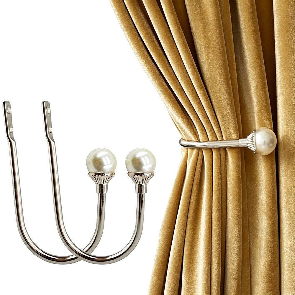 2Pcs U Shape Pearl Curtain Holdback Hooks with Screws