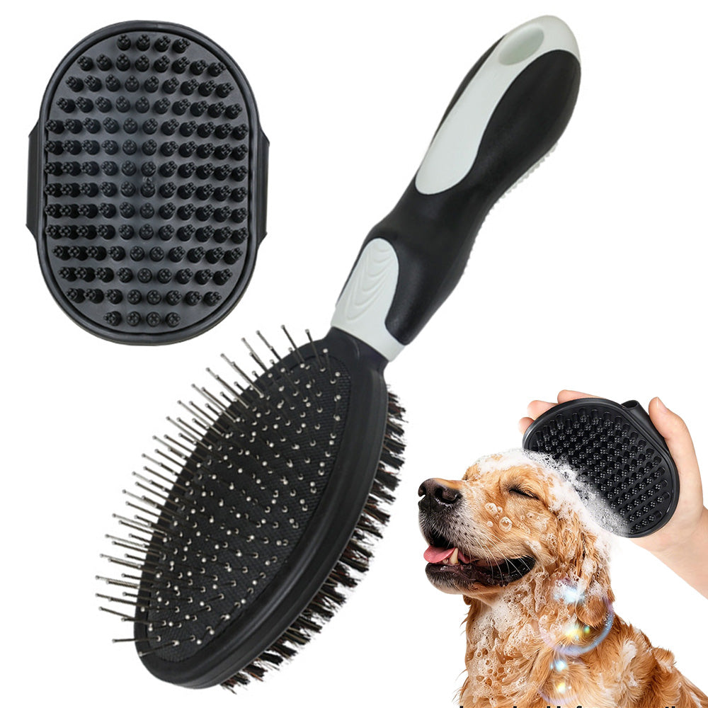 2 Pack Pet Grooming Brush Set Deshedding Double Sided Comb Massage Brush for Cats Dogs Horses