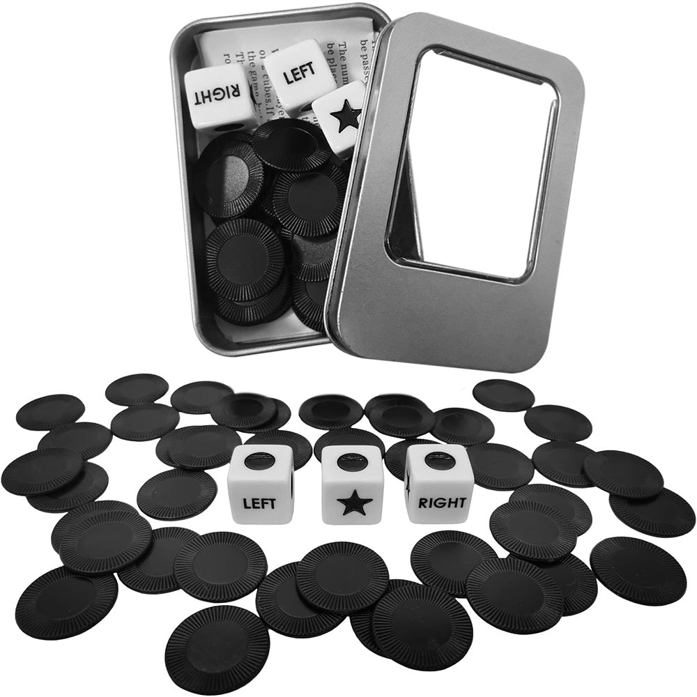 Left Right Center Dice Game Prime Set with 3 Dices 24 Chips for Party Family Fun