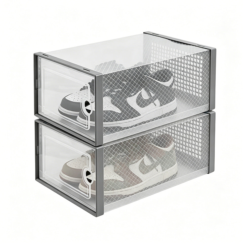 2 Pcs Clear Stackable Shoe Boxes Plastic Sneaker Containers for Closet Under Bed