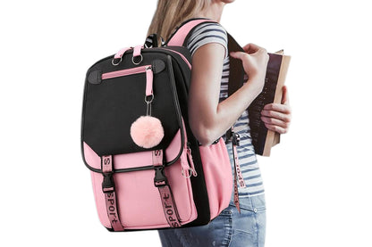 Girls Backpack Middle School Students Bookbag with USB Charge Port