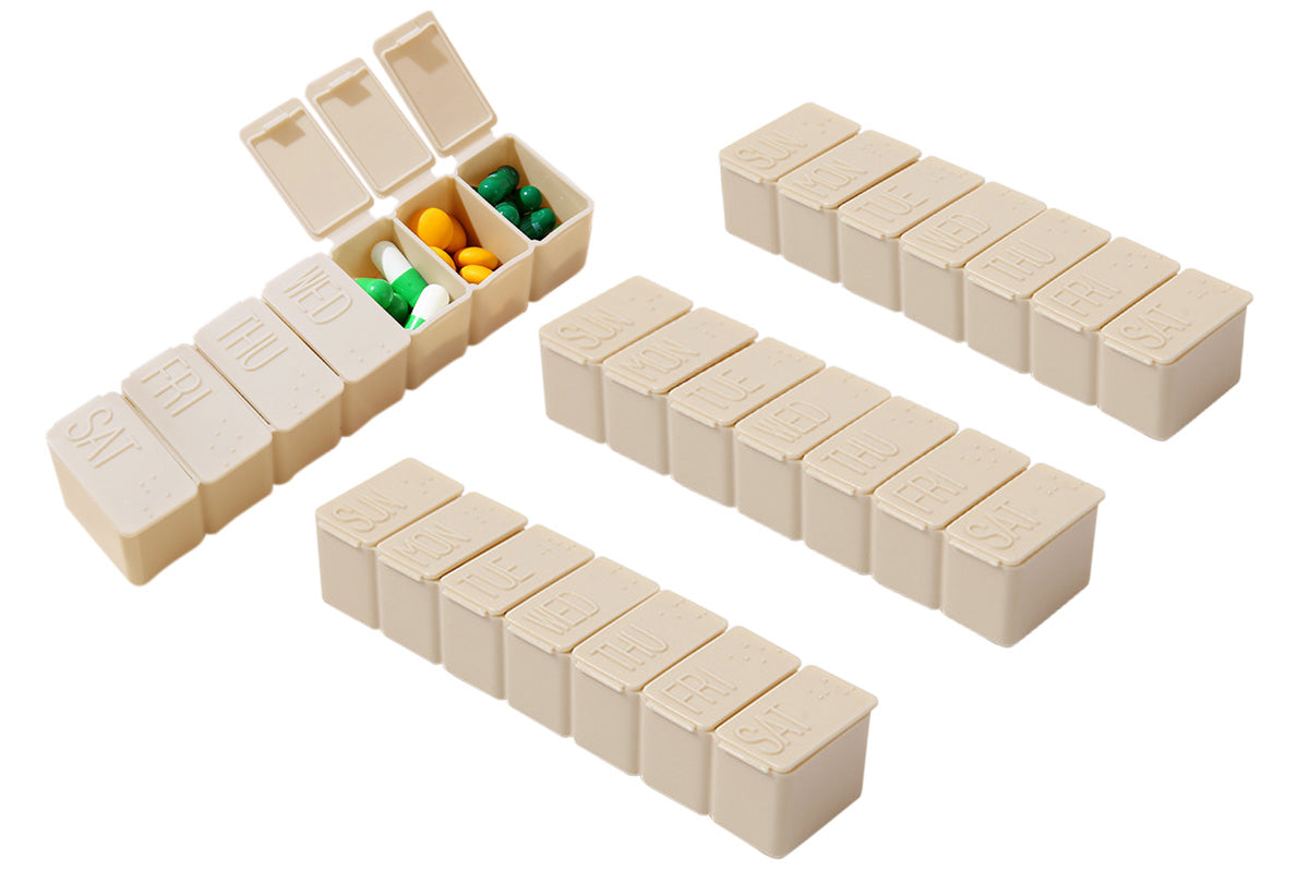 4 PCS Weekly Pill Organizer 7 Day Medicine Box with Compartments for Travel Home