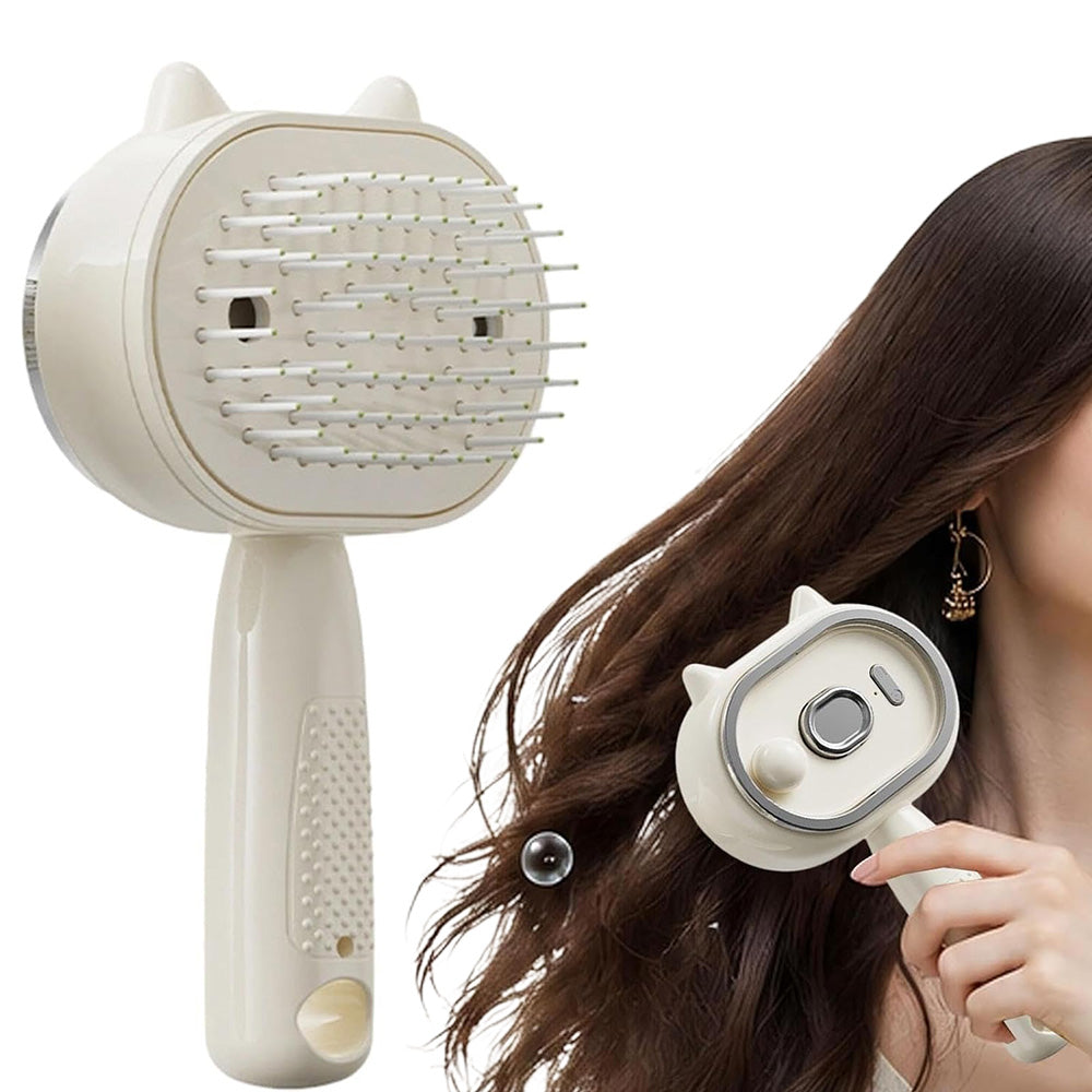 Electric Spray Hair Brush with Cat Ear Design and One Click Cleaning