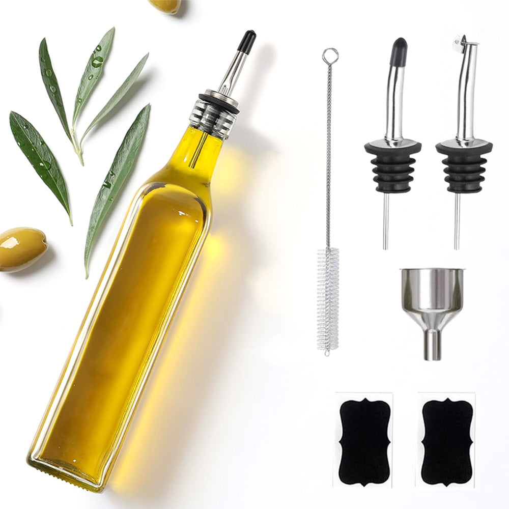 Glass Olive Oil Bottle Dispenser Oil And Vinegar Cruet With Pourers And Funnel