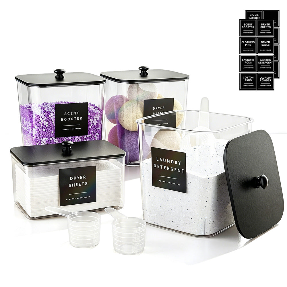 4Pcs Clear Laundry Storage Containers with Airtight Wooden Lids