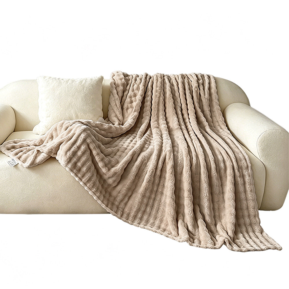 Bubble Fleece Blanket Soft Textured Throw for Sofa Bed Home Decor-Khaki