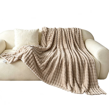 Bubble Fleece Blanket Soft Textured Throw for Sofa Bed Home Decor-Khaki
