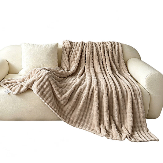 Bubble Fleece Blanket Soft Textured Throw for Sofa Bed Home Decor-Khaki