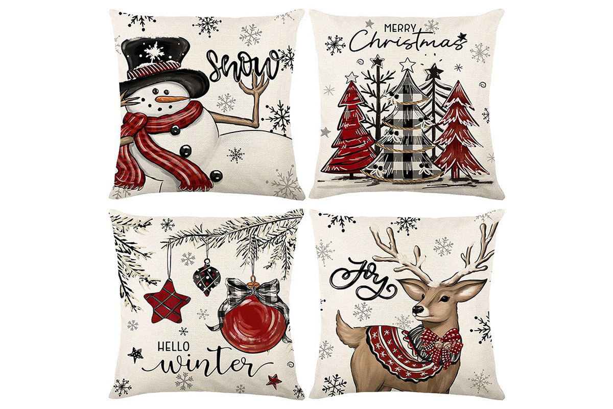 Set of 4 Christmas Pillow Covers Decorative Throw Pillow Covers for Sofa