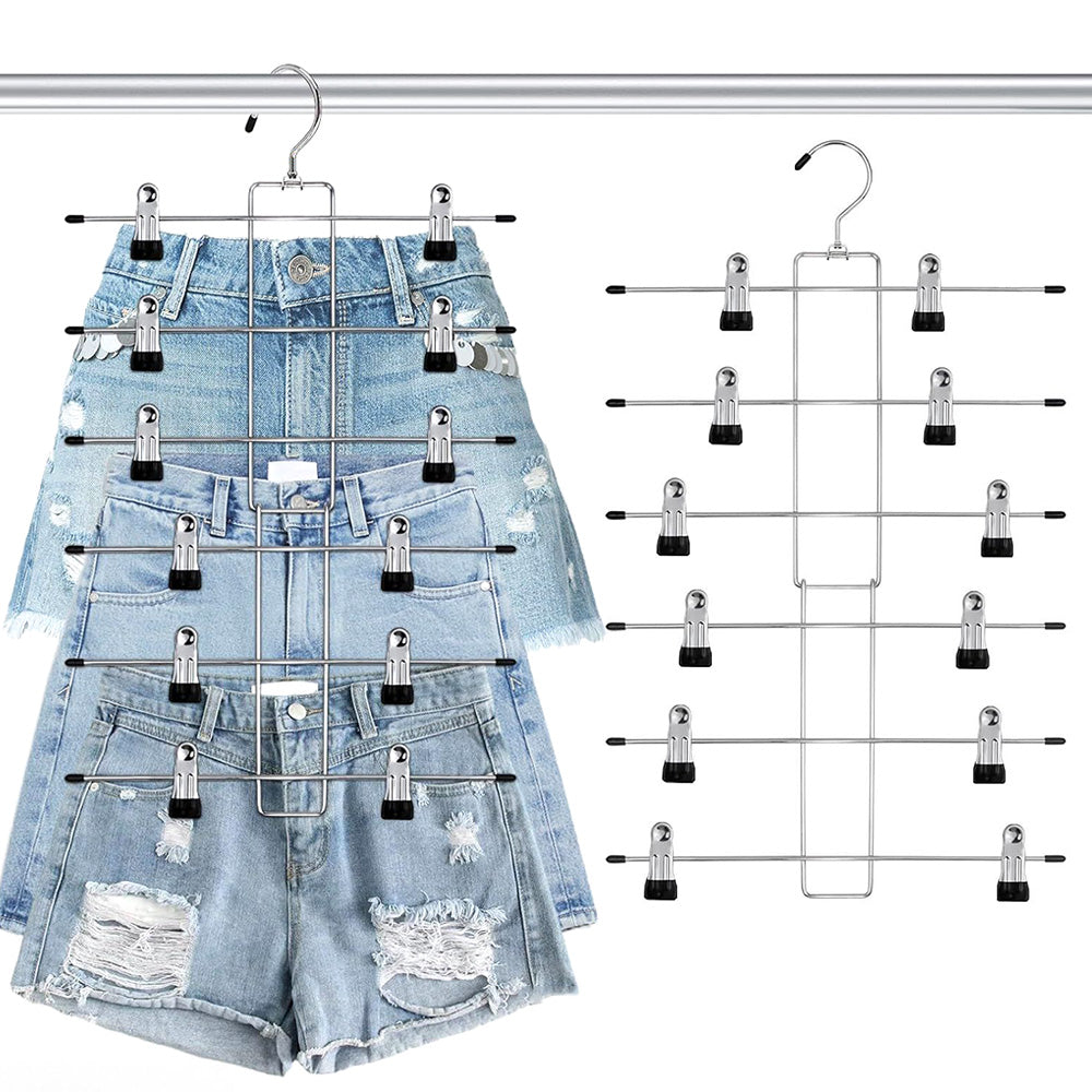 2X Space Saving Hanging Pants Organizer with 12 Clips and 360 Degrees Swivel Hook