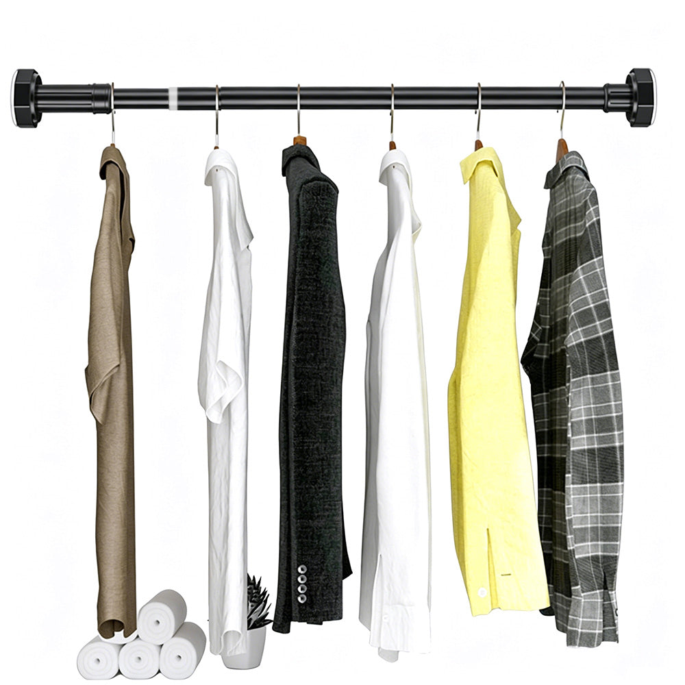 Adjustable Tension Rod Extendable Curtain Shower Closet Pole No Drill Telescopic-Black