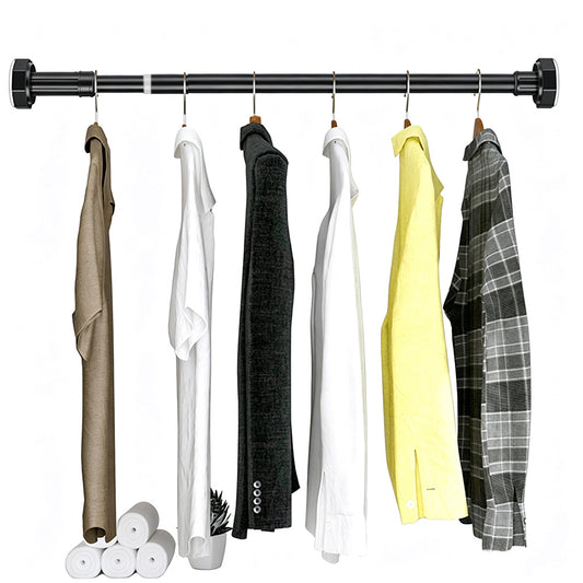 Adjustable Tension Rod Extendable Curtain Shower Closet Pole No Drill Telescopic-Black