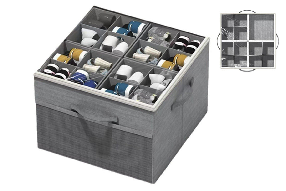 Shoe Organizer for Closet Foldable Shoe Storage Containers with Adjustable Dividers and Transparent Cover