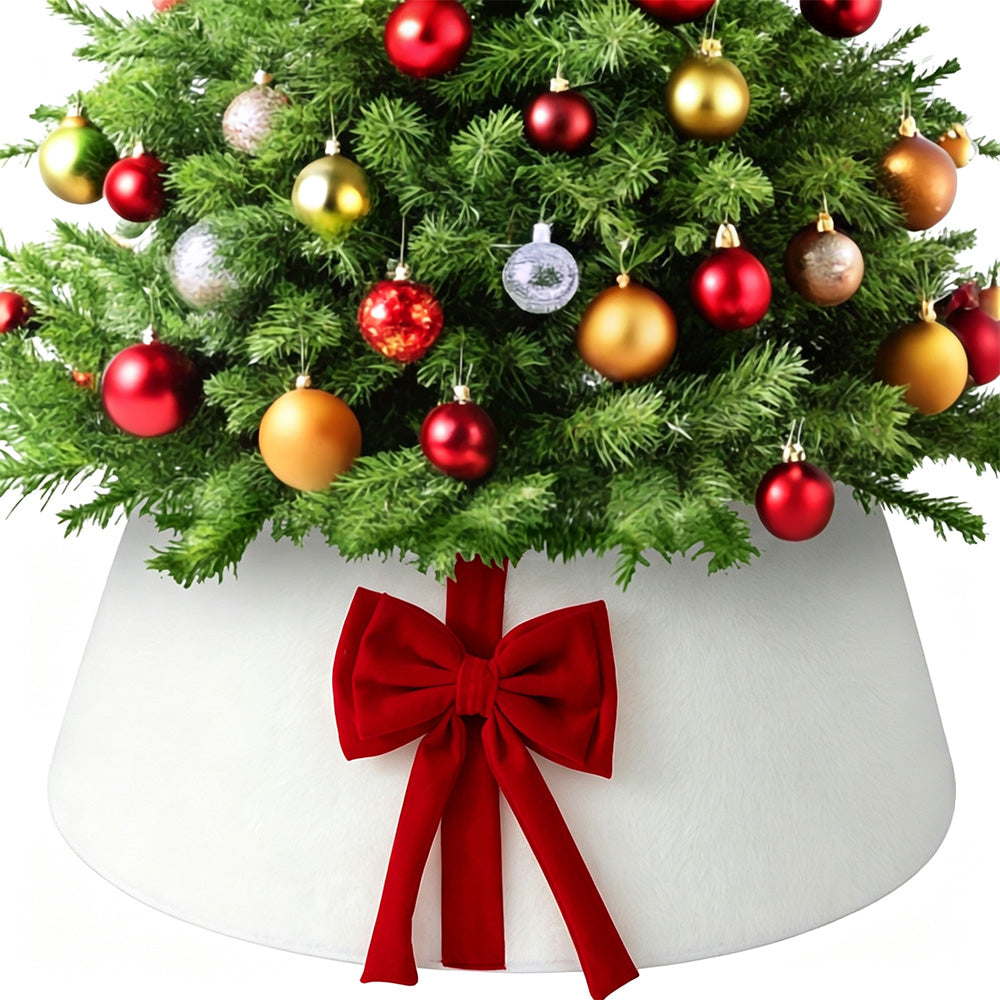 Christmas Tree Collar with Bow Holiday Tree Decor for Tree Stand and Wire Cover-White