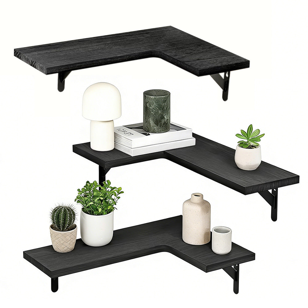 Corner Floating Shelves Set of 3 Wall Mounted Rustic Wood Storage Display Shelves