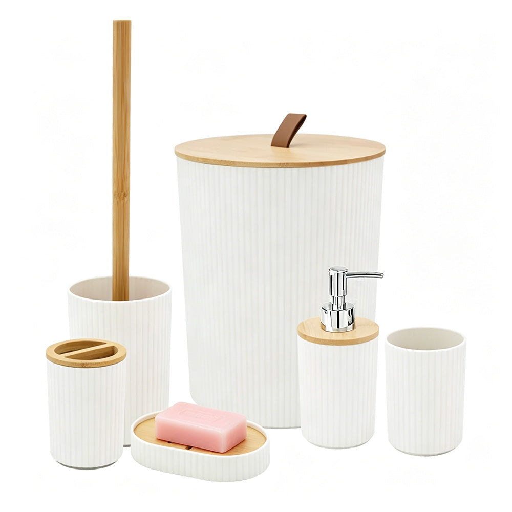 6 Pcs Bathroom Wash Set with Bamboo Lids and Plastic Body