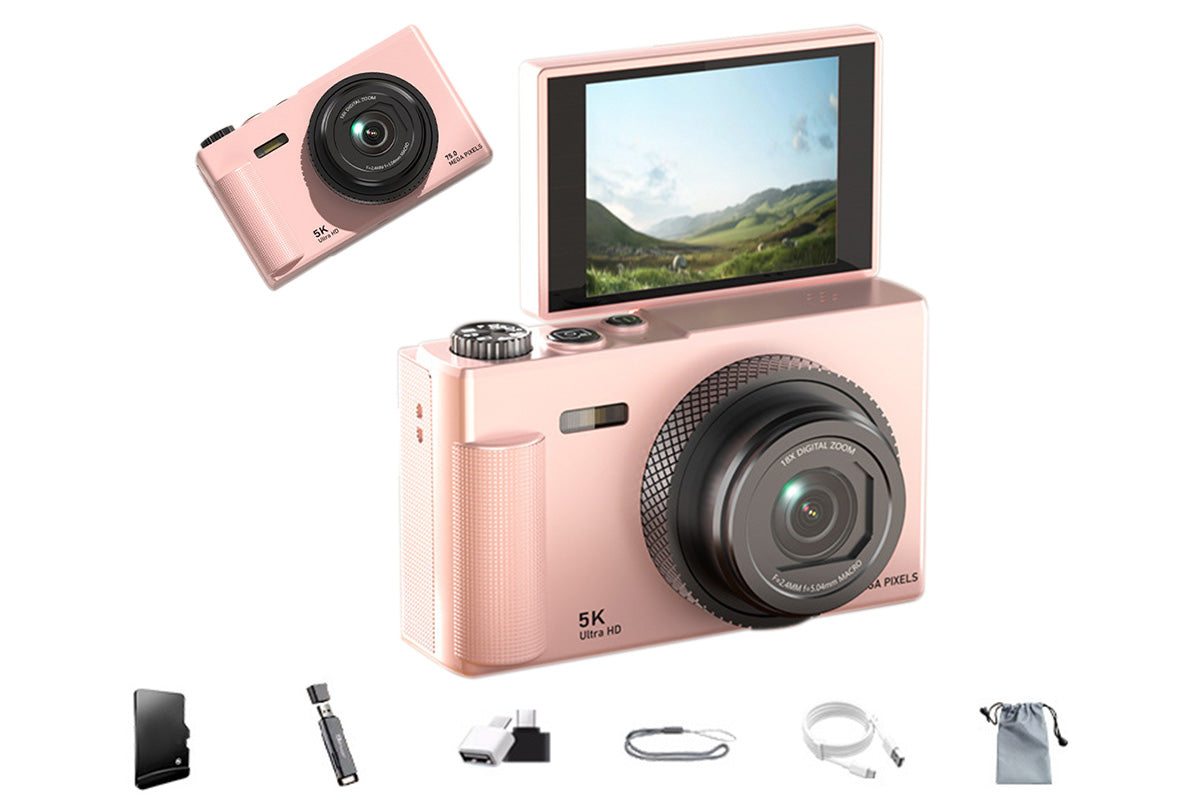 5K Digital Camera 18X Zoom Flip Screen Point and Shoot Camera with 64GB Memory Card