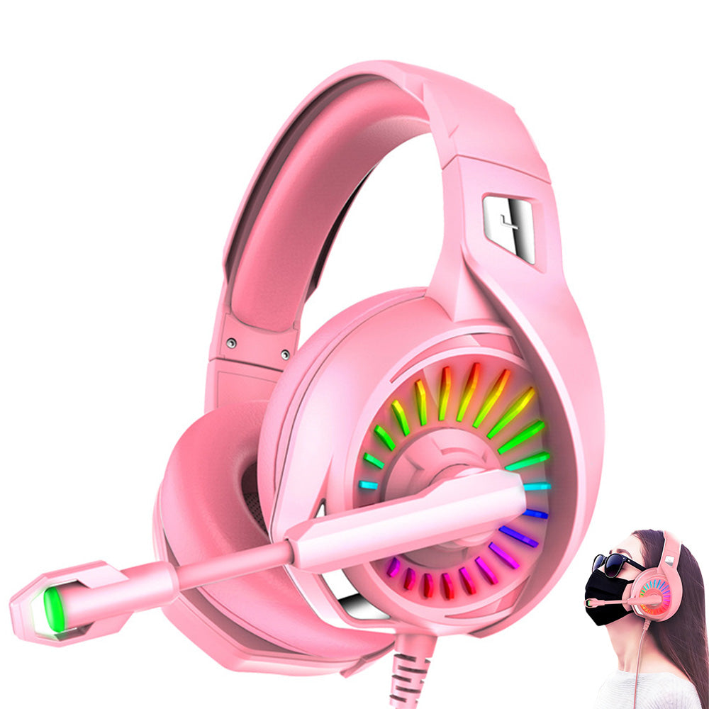 Wired Over-Ear Gaming Headset with LED RGB Lights and Mic