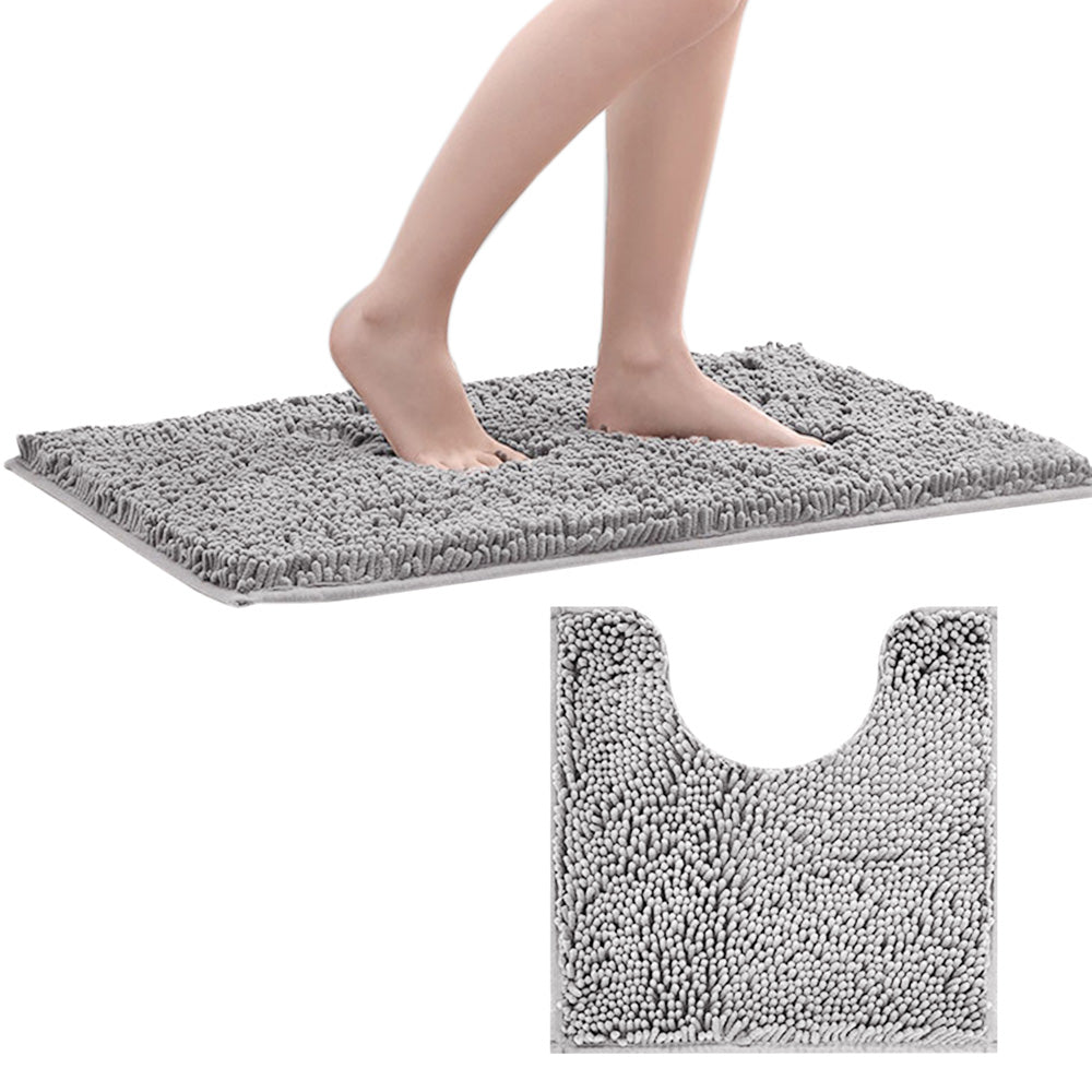 2 Piece Absorbent Bathroom Mat and U Shape Toilet Rug Set
