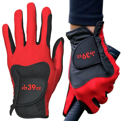 Stretch Breathable Washable Golf Glove with Slip Resistant Grip for Men Women-Red